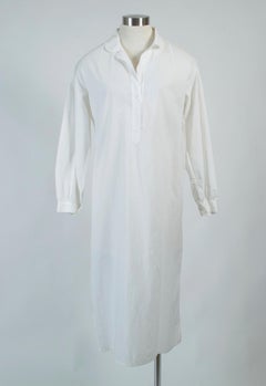Edwardian White Embroidered Cotton Poplin Nightshirt Sleep Shirt - M, 1910s