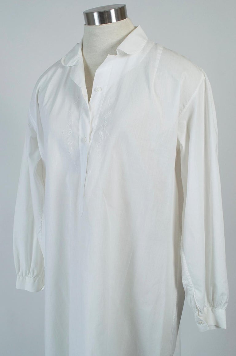 Edwardian Poplin Embroidered Nightshirt Sleep Shirt, 1910s For Sale at ...