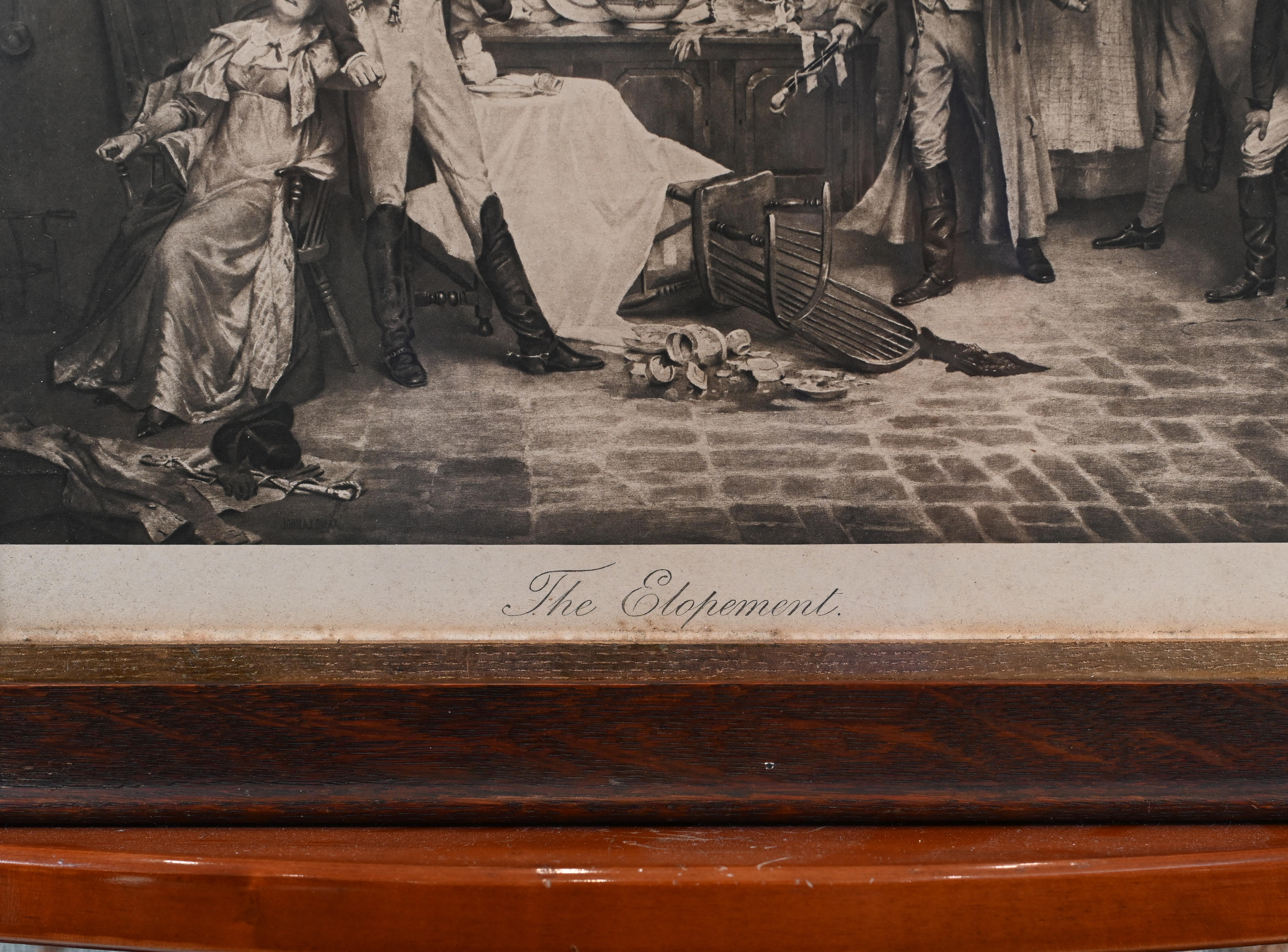 Édouardien Gravure édouardienne The Elopement Antique Sepia-tone en vente