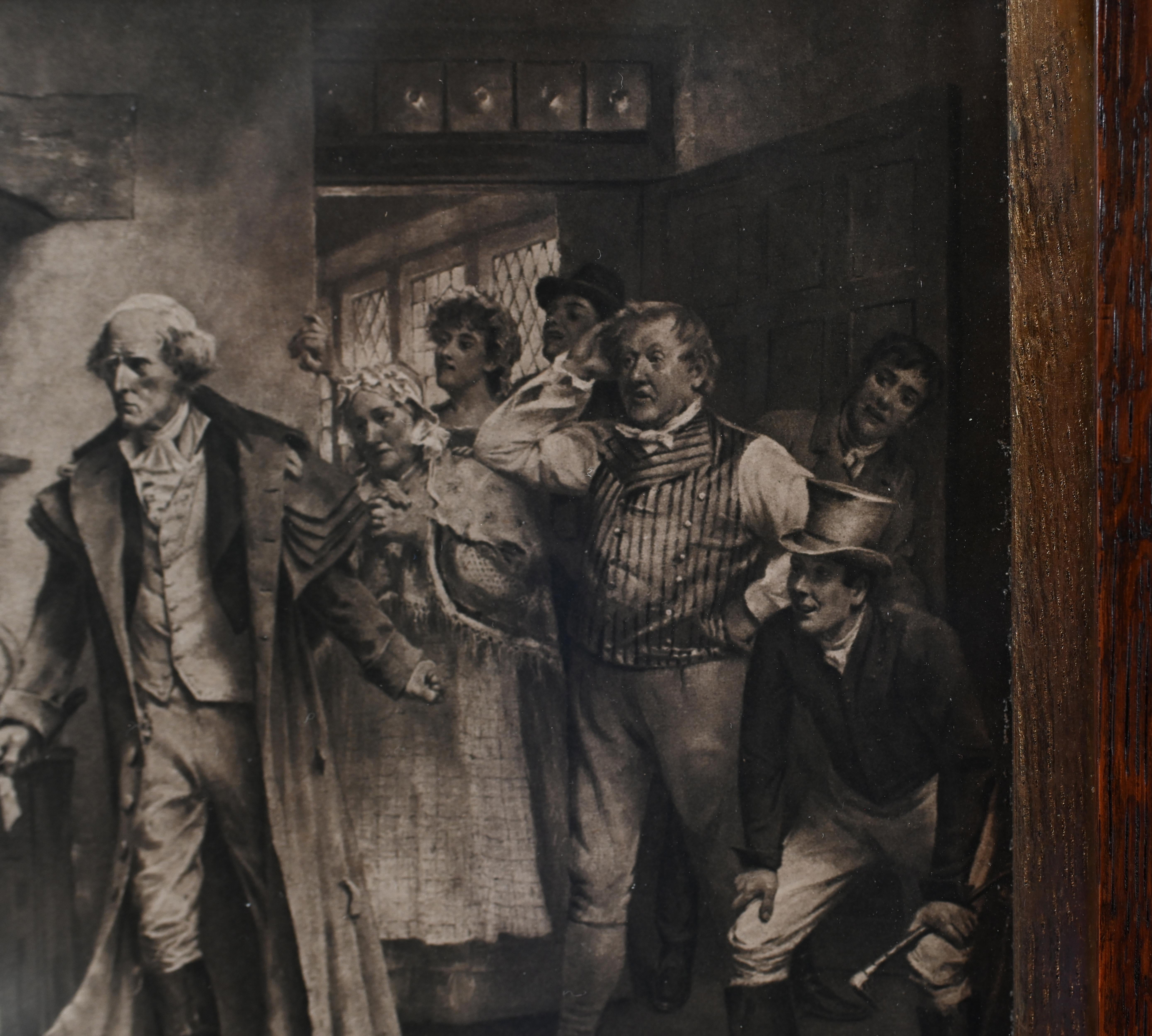 Peinture Gravure édouardienne The Elopement Antique Sepia-tone en vente
