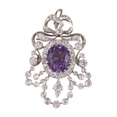 Edwardian Purple Spinel and Diamond Pendant Brooch in Platinum