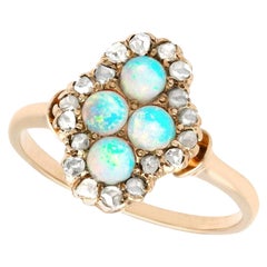 Edwardian Quatrefoil White Opal and Diamond Yellow Gold Cocktail Ring