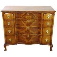 Edwardian Queen Anne Style Serpentine Fronted Burr Walnut Chest of Drawers