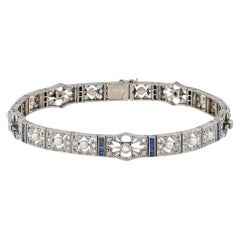 Bracelet filigrane édouardien rare en perles naturelles, diamants roses et saphirs 18 carats