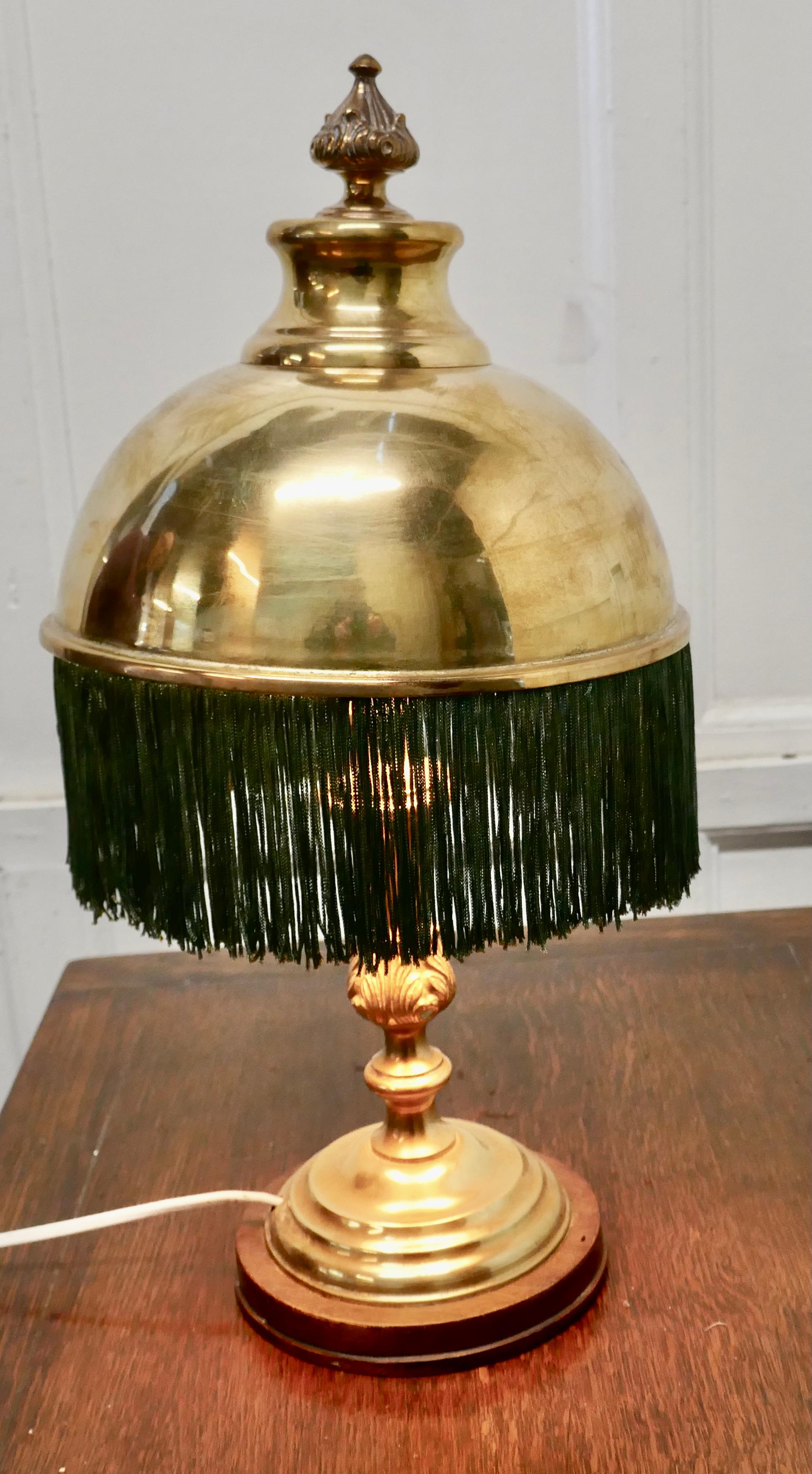 Arts and Crafts Edwardian Reading Lamp with Fringed Brass Dome Shade For Sale