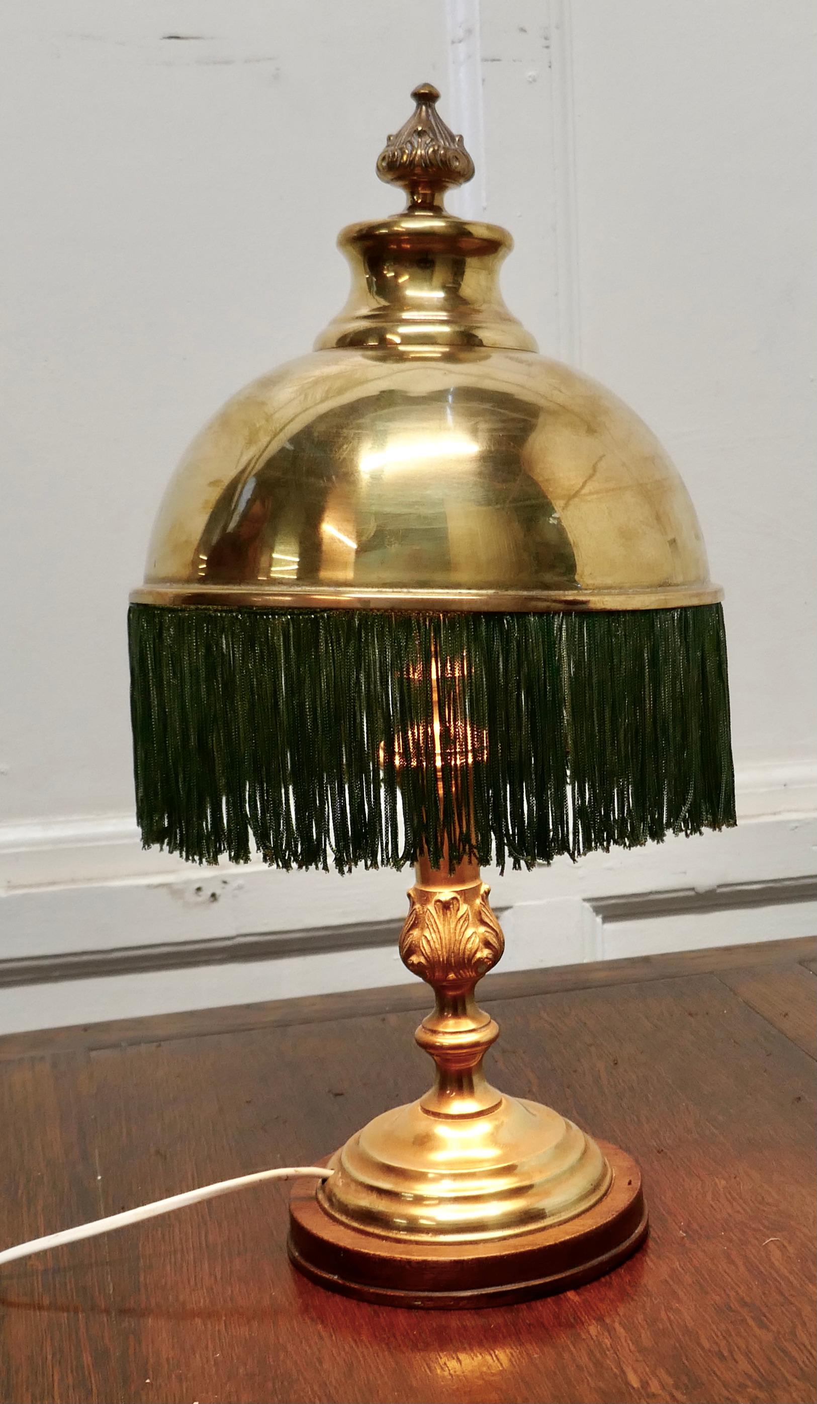 Edwardian Reading Lamp with Fringed Brass Dome Shade In Good Condition For Sale In Chillerton, Isle of Wight