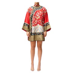 Antique Edwardian Red Butterfly Silk Embroidered Kimono