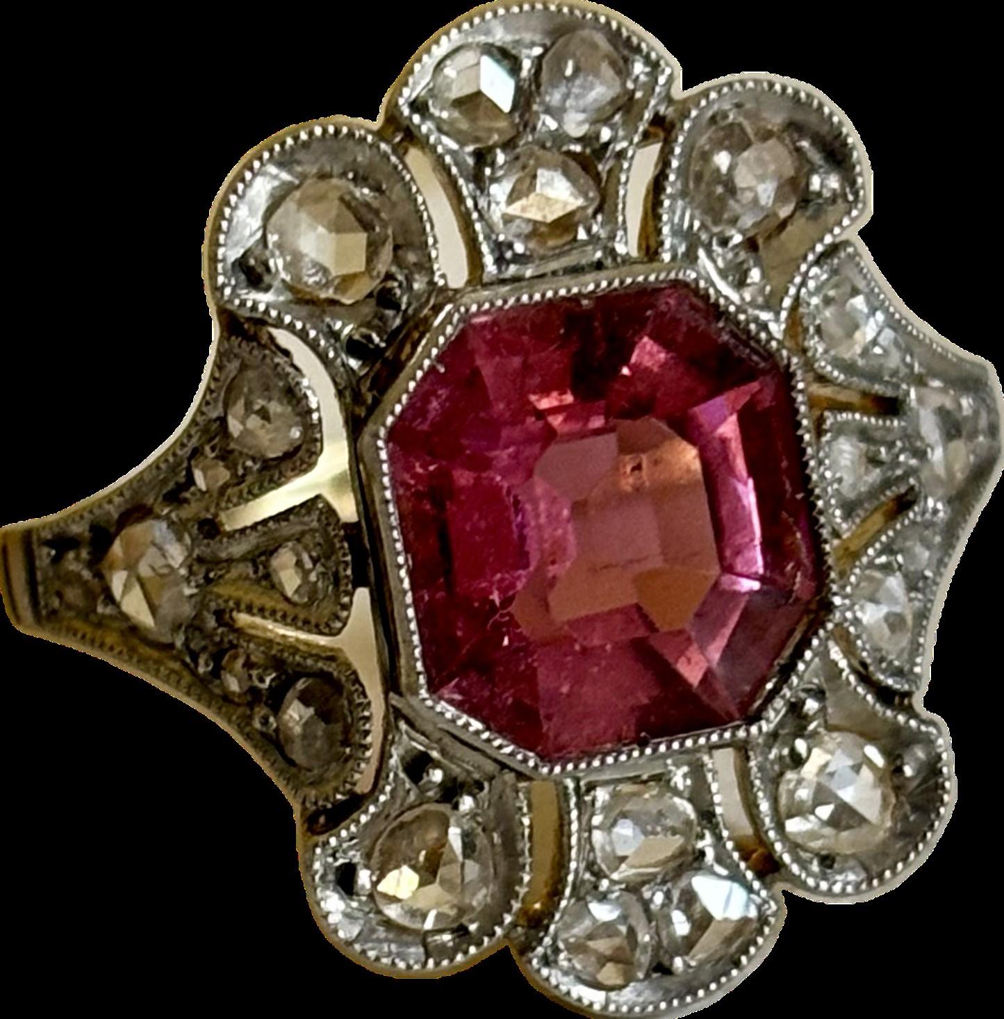 Edwardian Reddish-Pink Tourmaline and Rose Cut  Diamond Ring (1901-1914) For Sale 8