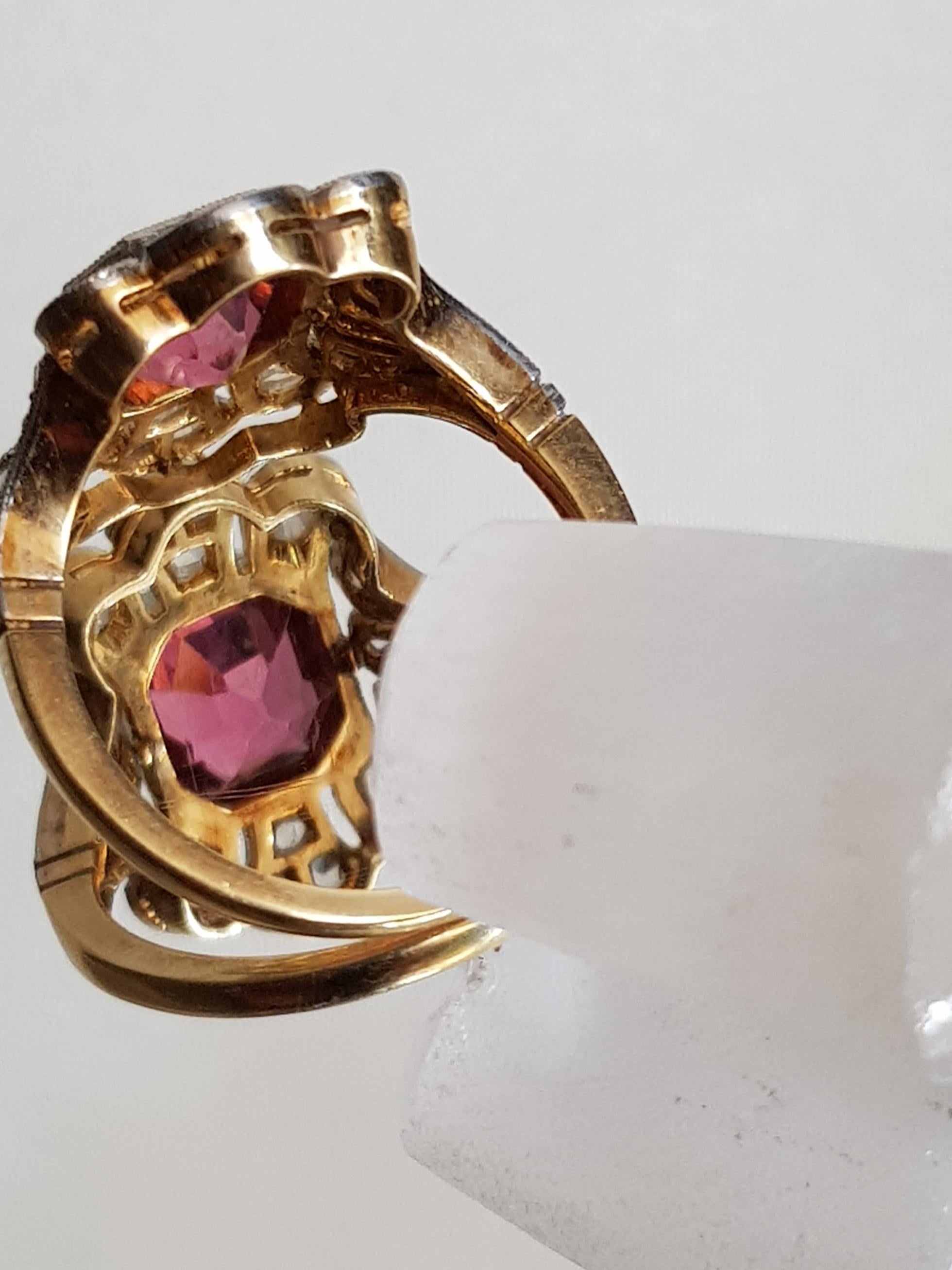 Edwardian Reddish-Pink Tourmaline and Rose Cut  Diamond Ring (1901-1914) For Sale 7