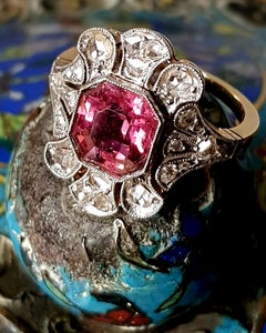 Edwardian Reddish-Pink Tourmaline and Rose Cut  Diamond Ring (1901-1914)