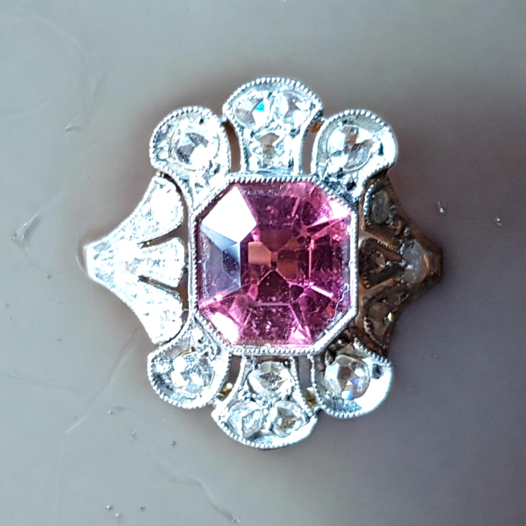 Women's Edwardian Reddish-Pink Tourmaline and Rose Cut  Diamond Ring (1901-1914) For Sale