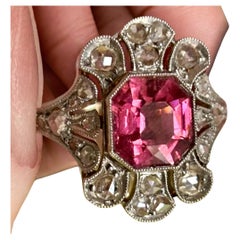 Edwardianischer rötlich-rosa Turmalin und Rosenschliff  Diamantring (1901-1914)