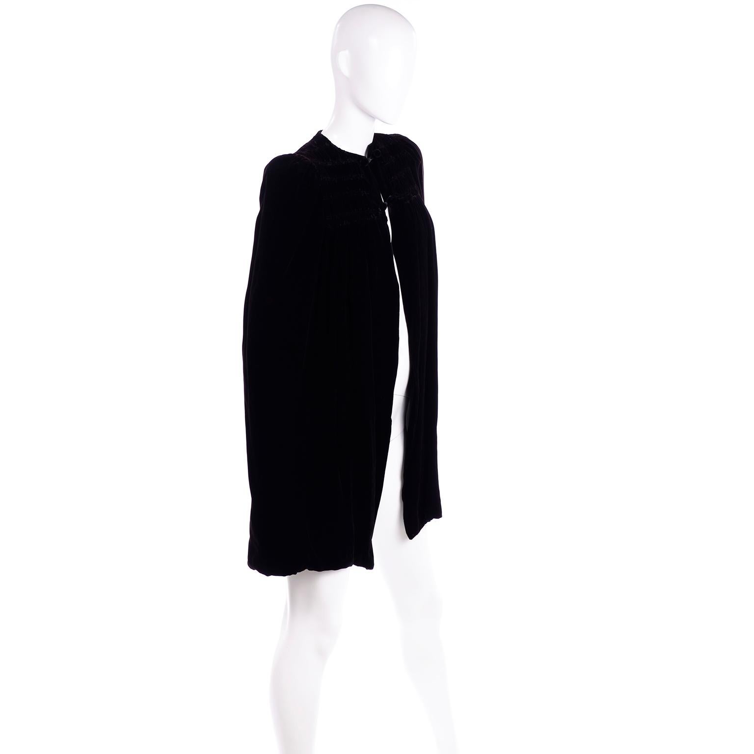 Women's Edwardian Reversible Black Velvet Evening Cape with Shirring and Silk Lining