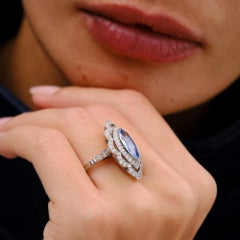 Edwardian Revival 2,62 Karat Marquise Saphir & Diamant Platin Cocktail Ring