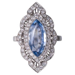 Edwardian Revival 2,62 Karat Marquise Saphir & Diamant Platin Cocktail Ring