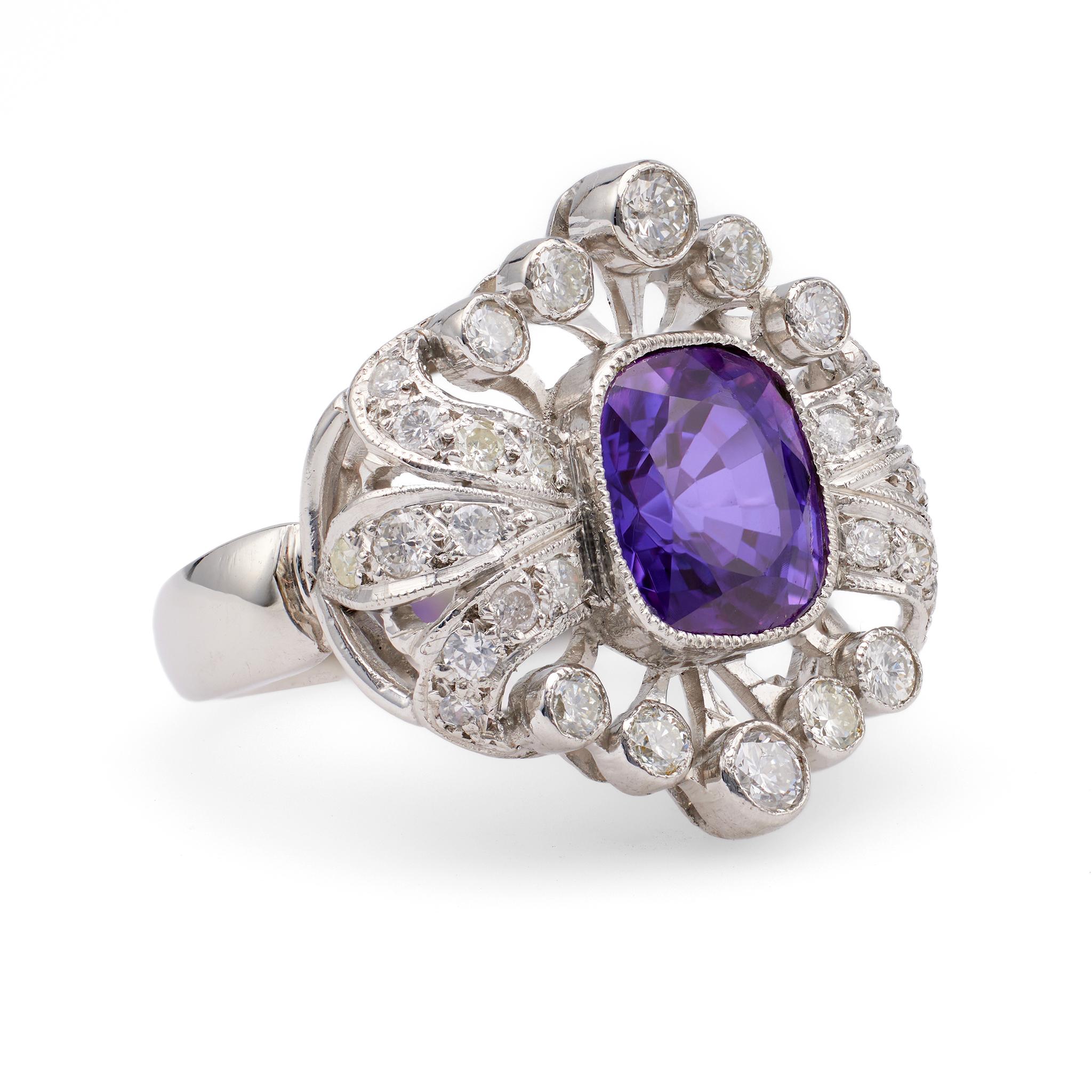 Edwardian Revival Amethyst Diamond Platinum Ring In Good Condition For Sale In Beverly Hills, CA