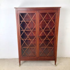 Edwardian Revival Mahogany Two-Door Diamond Lattice Glazed Bookcase