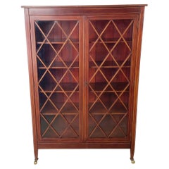 Edwardian Revival Mahogany Two-Door Diamond Lattice Glazed Bookcase