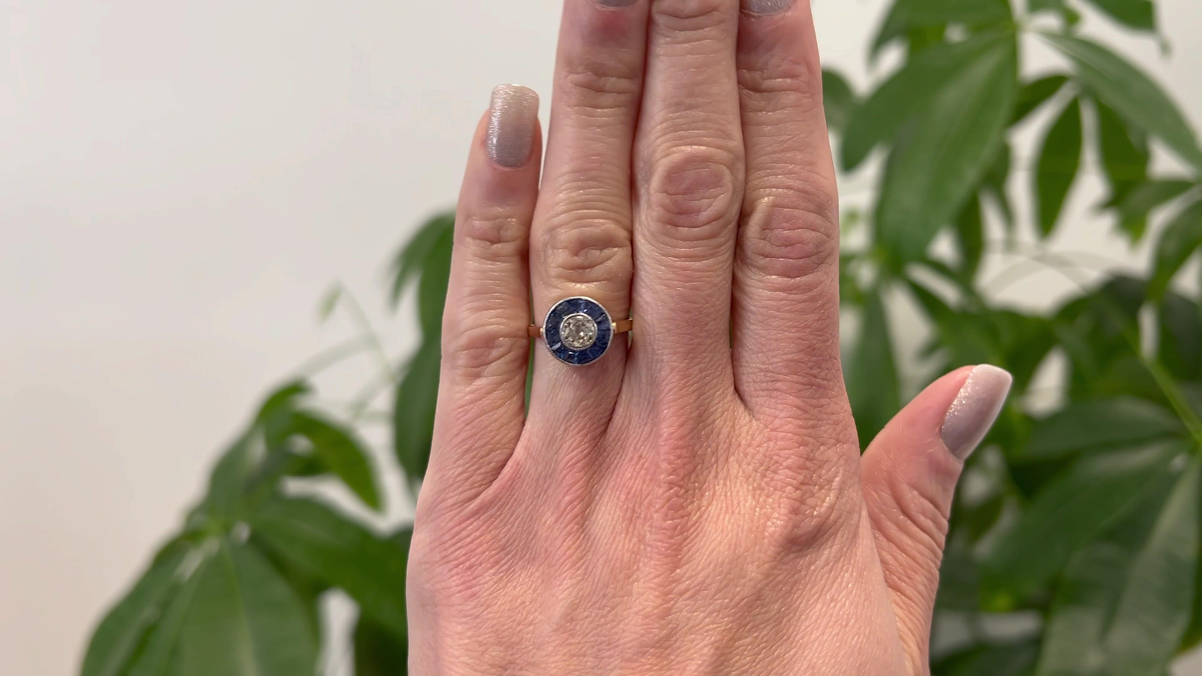 Edwardian Revival Old Mine Cut Diamond and Sapphire 18k Yellow Gold Platinum Tar In Good Condition For Sale In Beverly Hills, CA