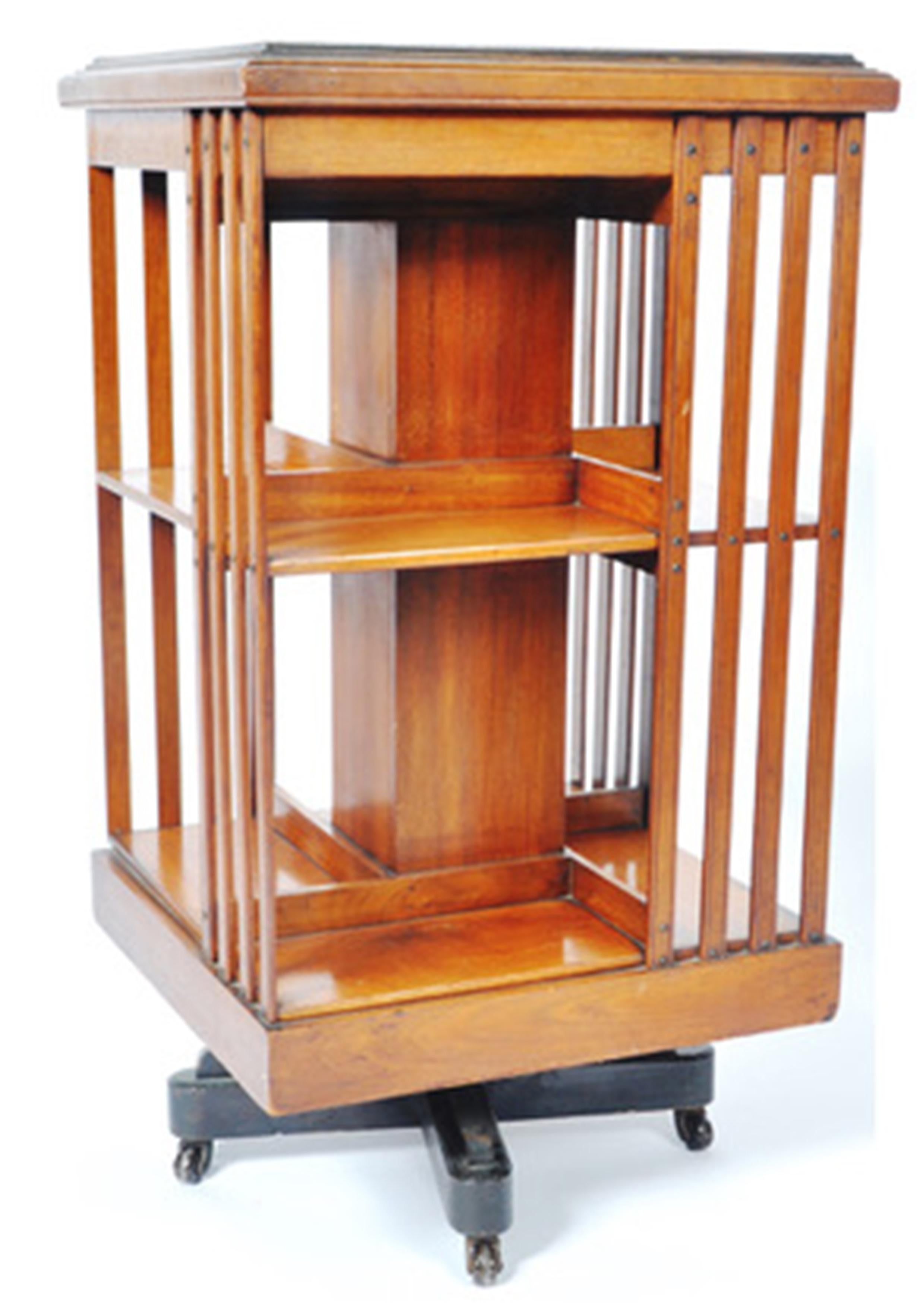 Edwardian Revolving Two Tier Library Bookcase with Slatted Sections on