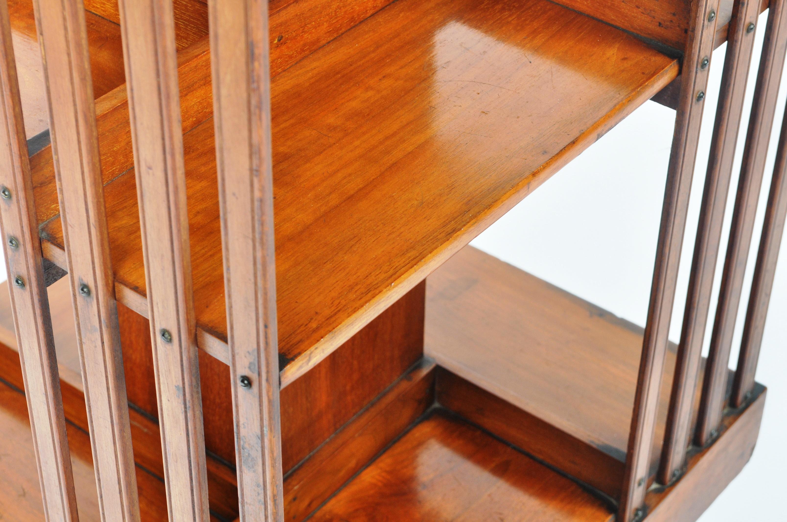 Edwardian Revolving Two Tier Library Bookcase with Slatted Sections on