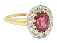 Edwardian Rhodolite Garnet Diamond Platinum-Topped 14 Karat Gold Cluster Ring