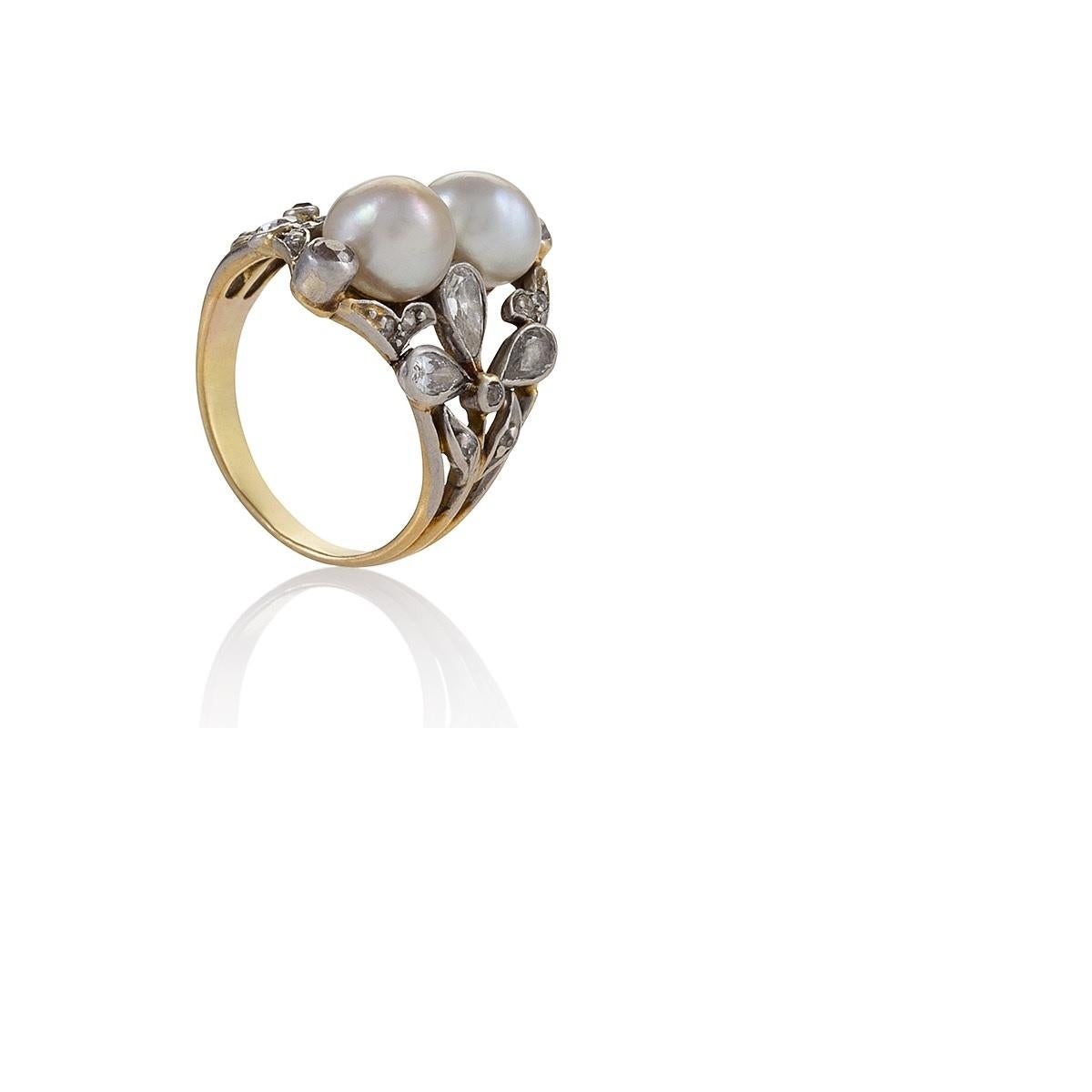 Pear Cut Edwardian Ring Featuring Pearls and Diamonds For Sale