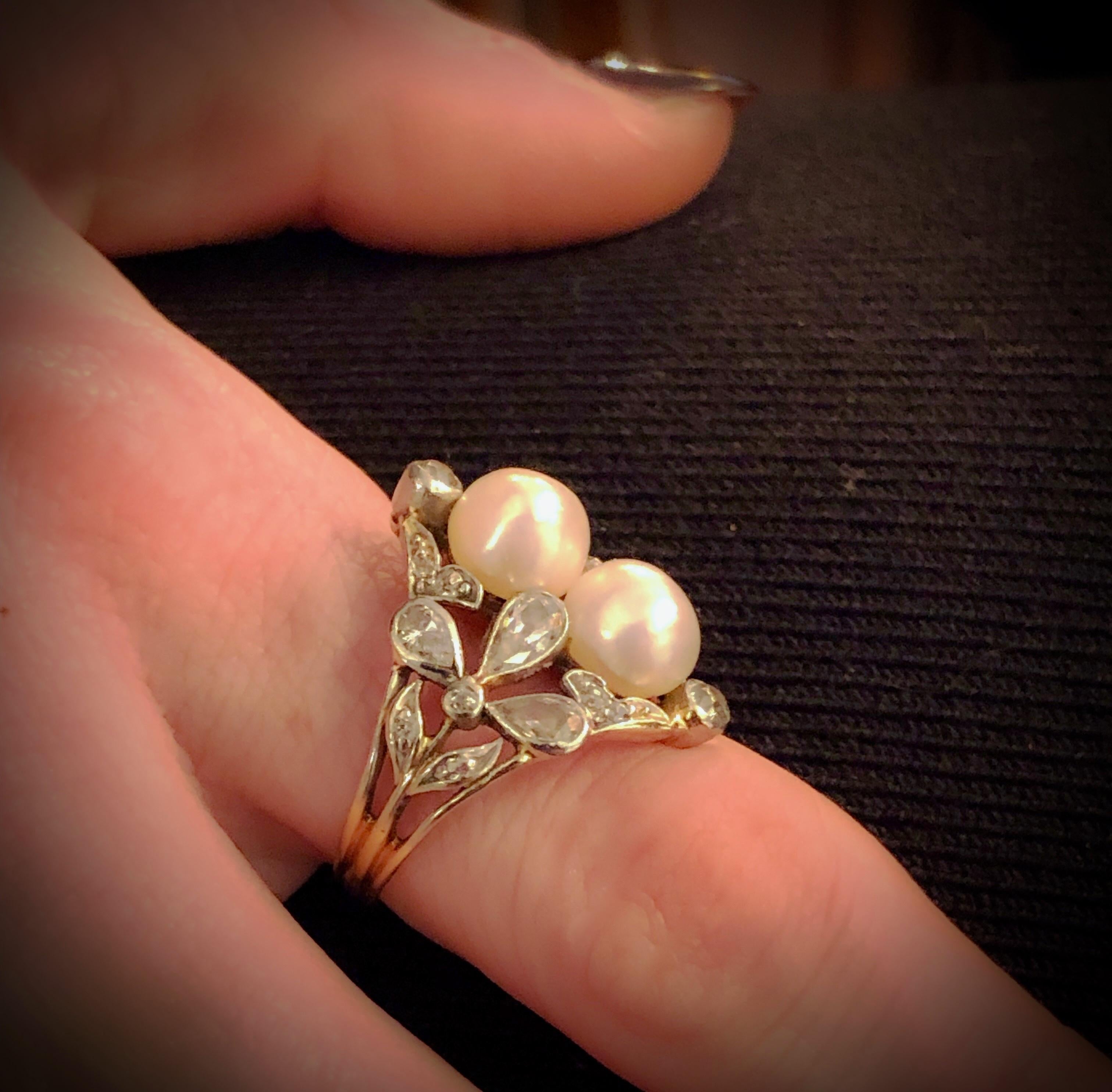 Women's Edwardian Ring Featuring Pearls and Diamonds For Sale