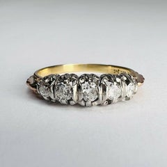 Edwardian Ring Solid 18K Yellow Gold and Platinum Set Diamond Band