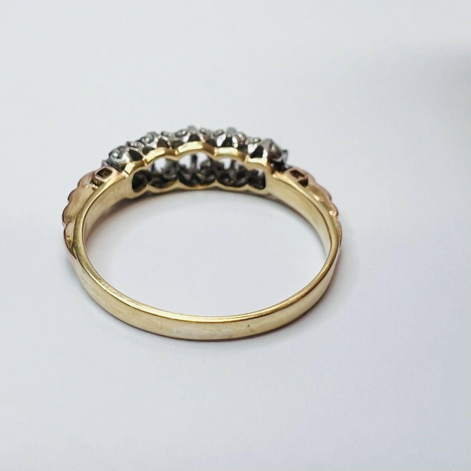 Edwardian Ring Solid 18K Yellow Gold and Platinum Set Diamond Band In Excellent Condition For Sale In Addison, TX