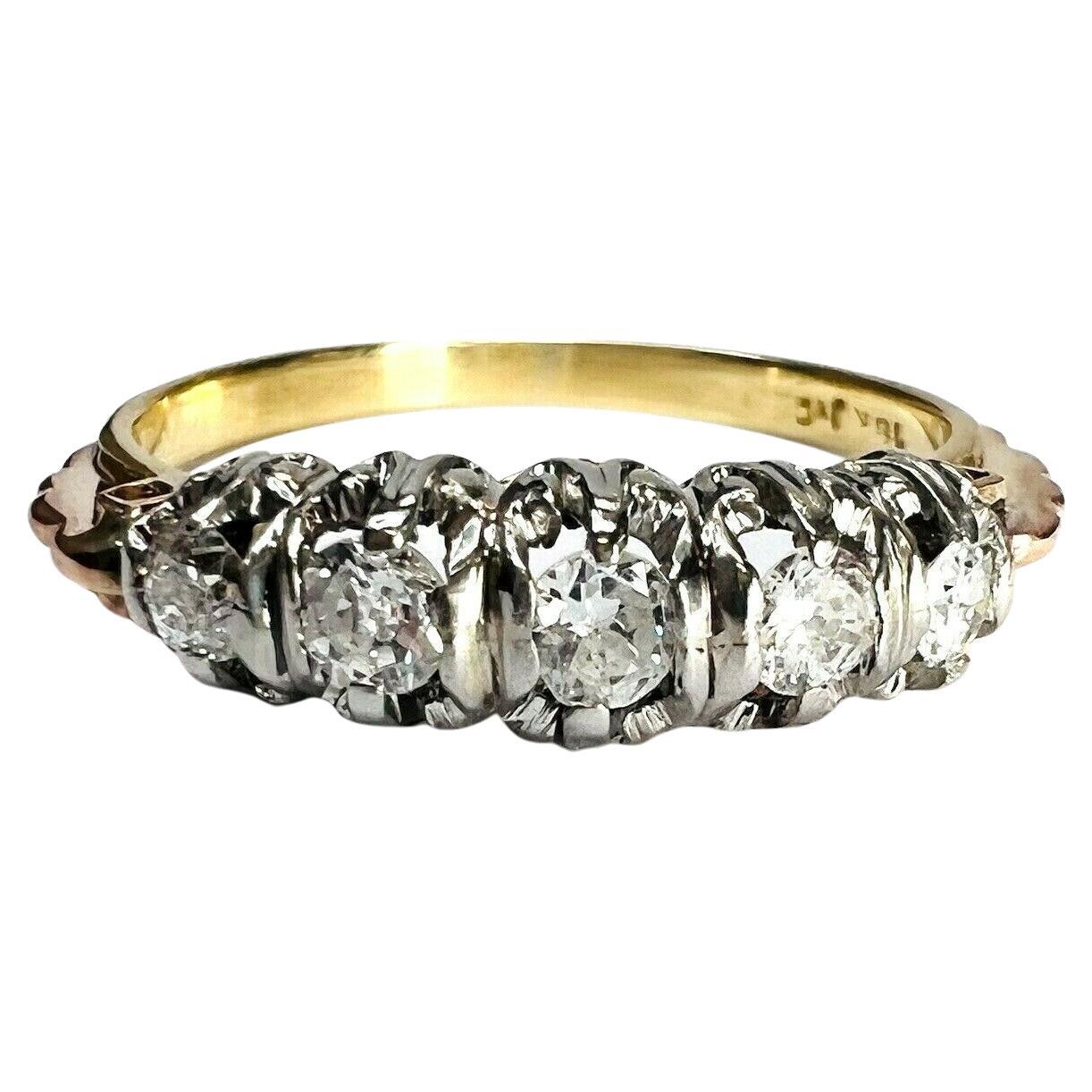Edwardian Ring Solid 18K Yellow Gold and Platinum Set Diamond Band For Sale