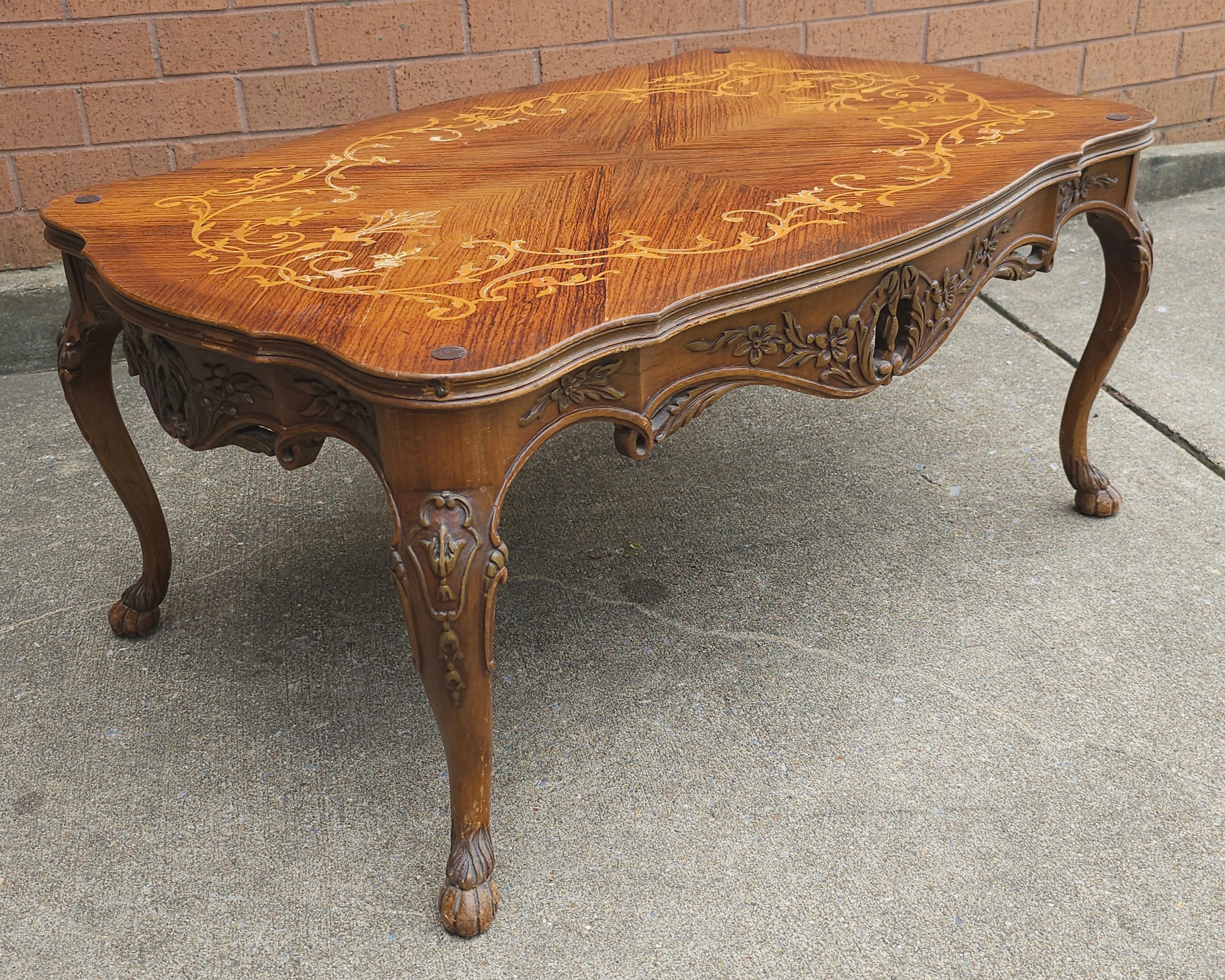 Edwardian Rococo Style Satinwood Marquetry Cocktail Table with Protective Glass  For Sale 3
