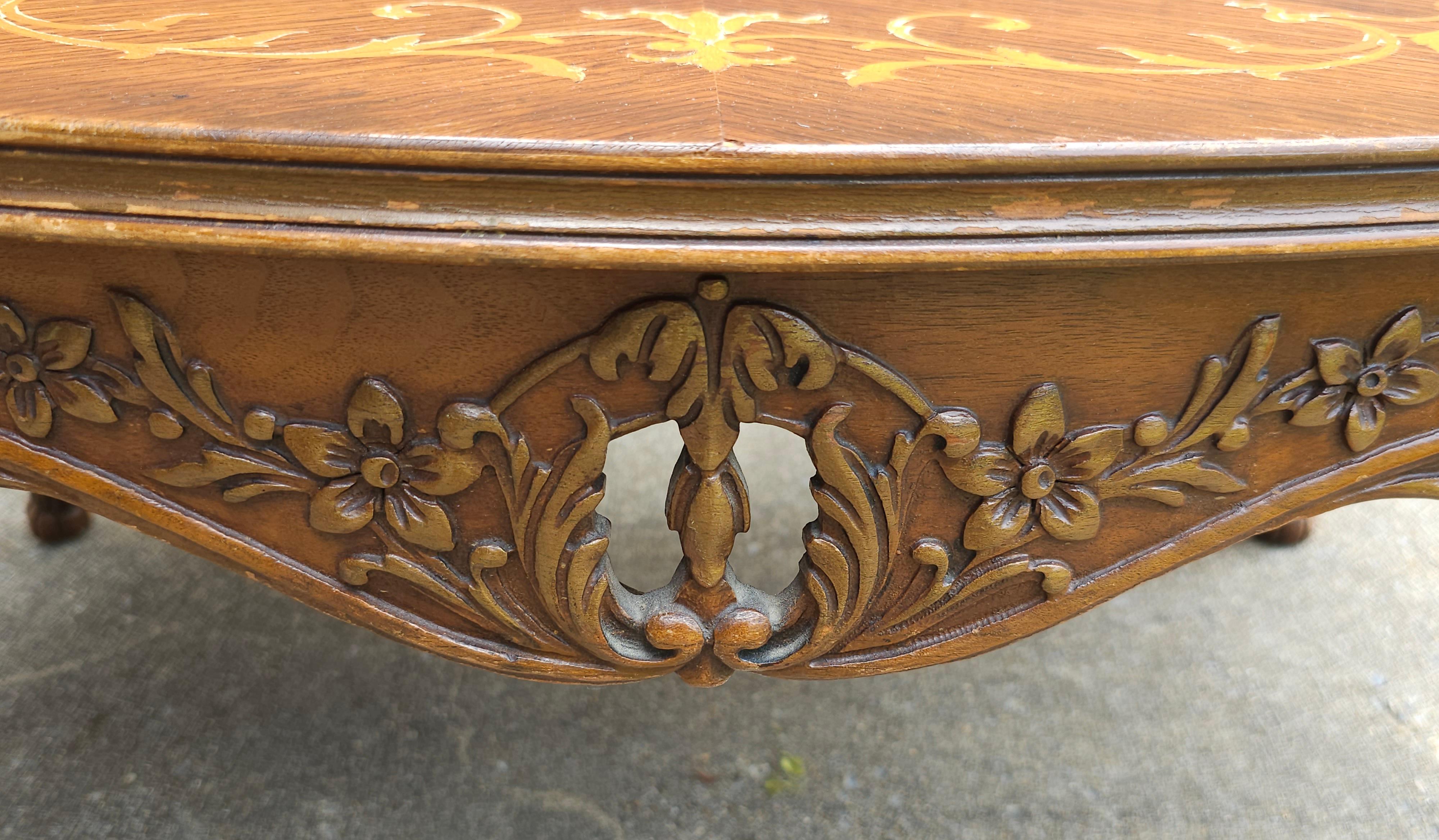 Edwardian Rococo Style Satinwood Marquetry Cocktail Table with Protective Glass  For Sale 4