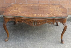 Edwardian Rococo Style Satinwood Marquetry Cocktail Table with Protective Glass
