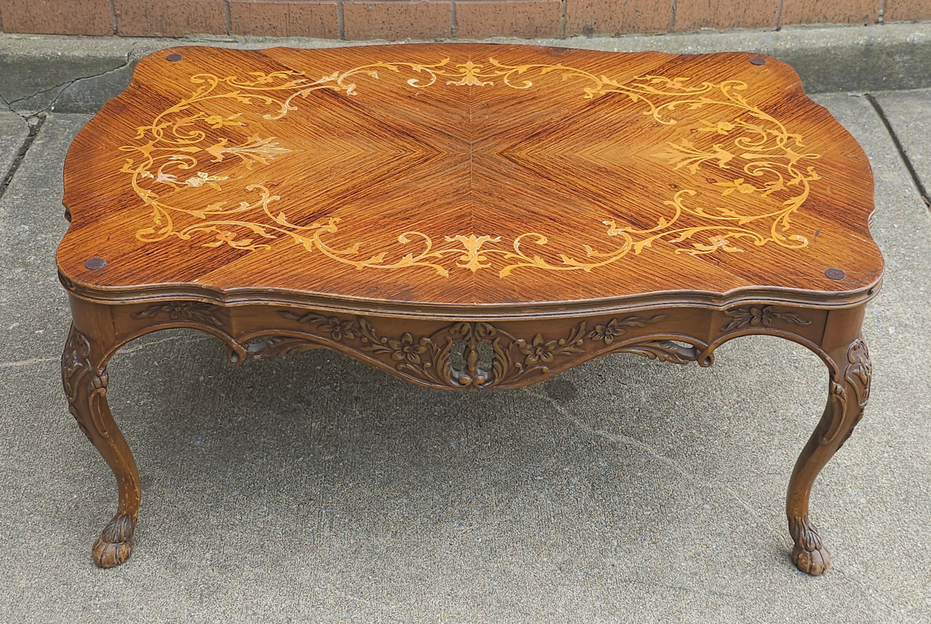 Fruitwood Edwardian Rococo Style Satinwood Marquetry Cocktail Table with Protective Glass  For Sale