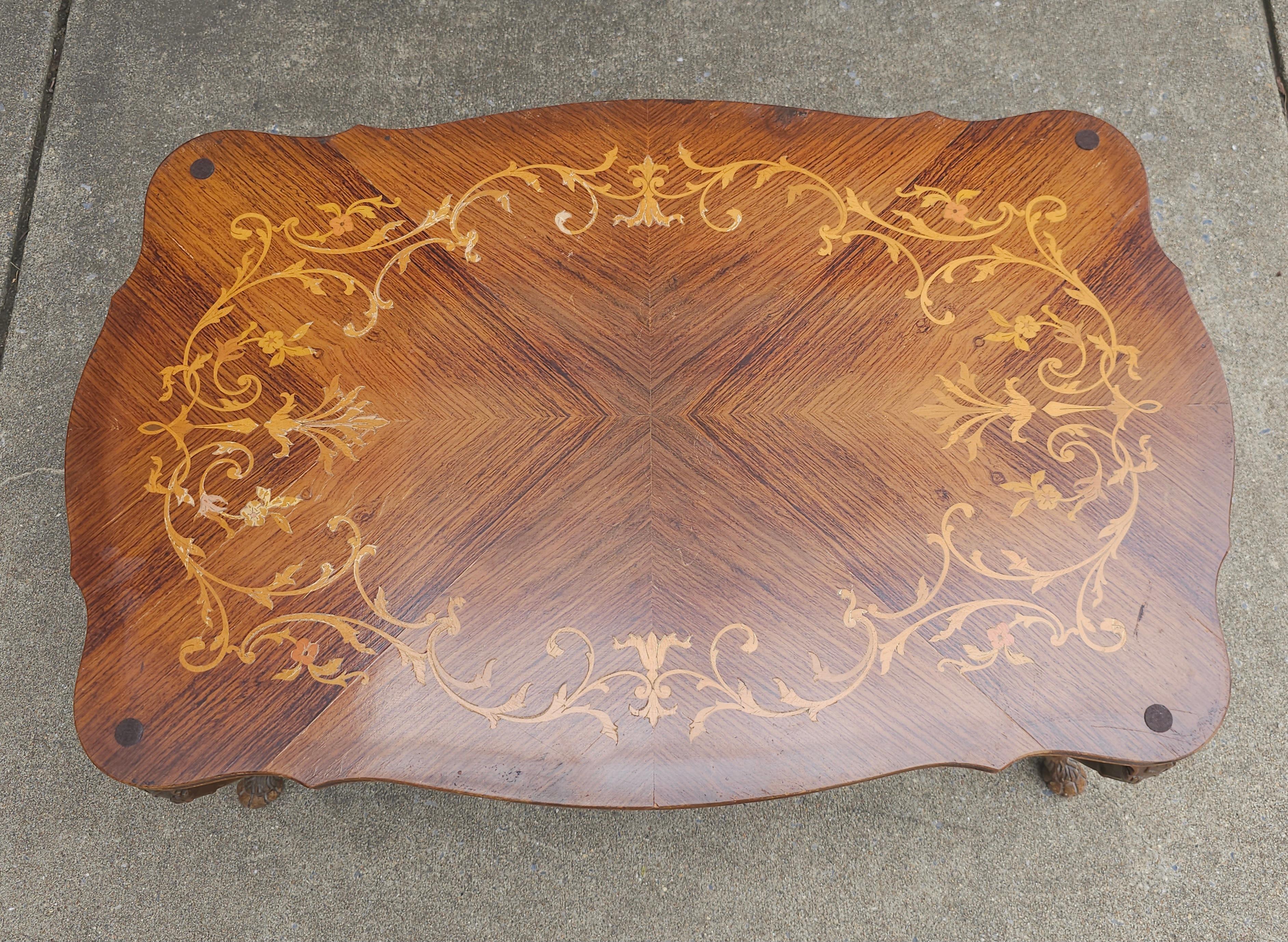 Edwardian Rococo Style Satinwood Marquetry Cocktail Table with Protective Glass  For Sale 1