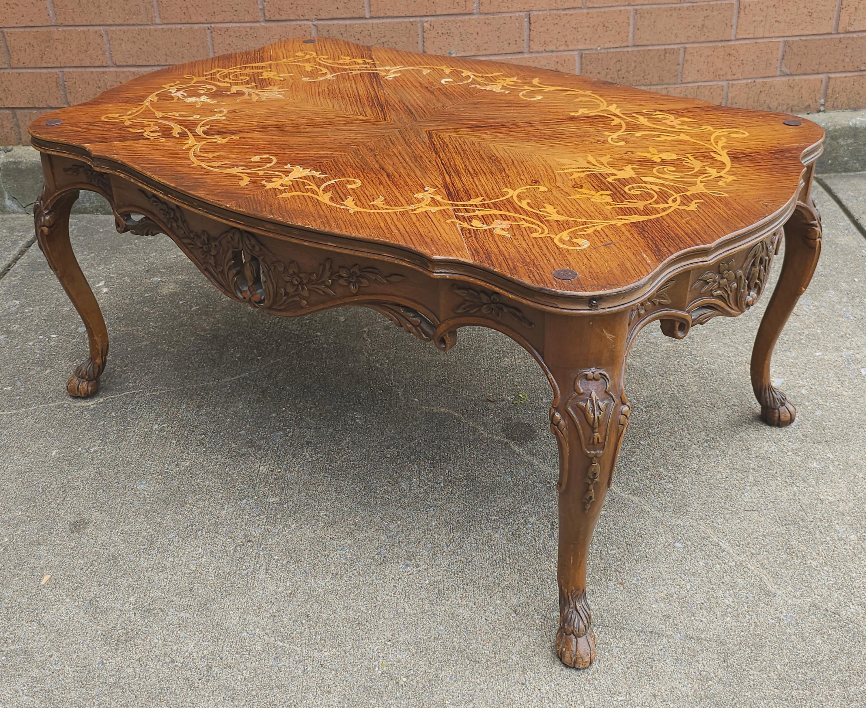 Edwardian Rococo Style Satinwood Marquetry Cocktail Table with Protective Glass  For Sale 2