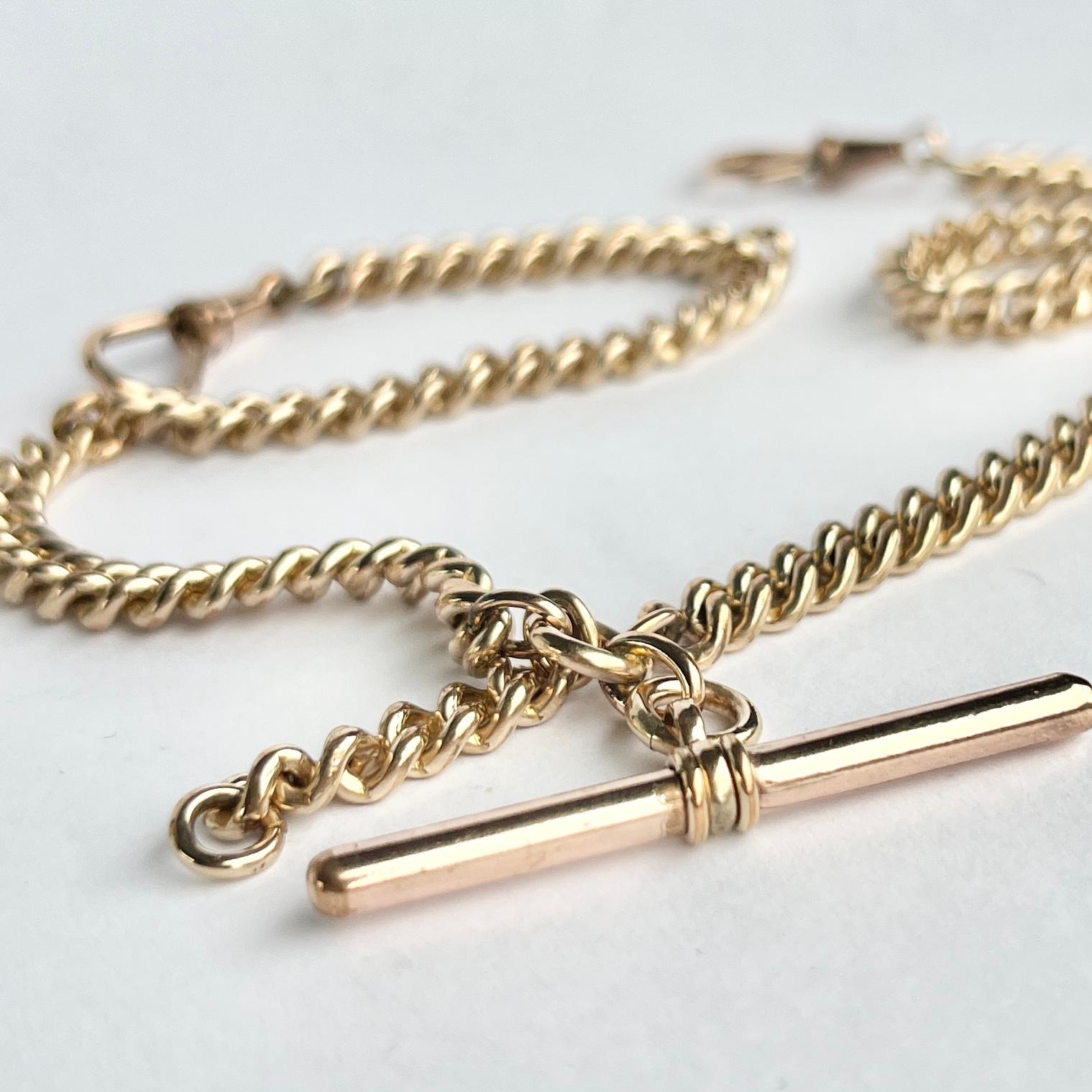 Edwardian Rolled Gold Albert Chain In Good Condition For Sale In Chipping Campden, GB