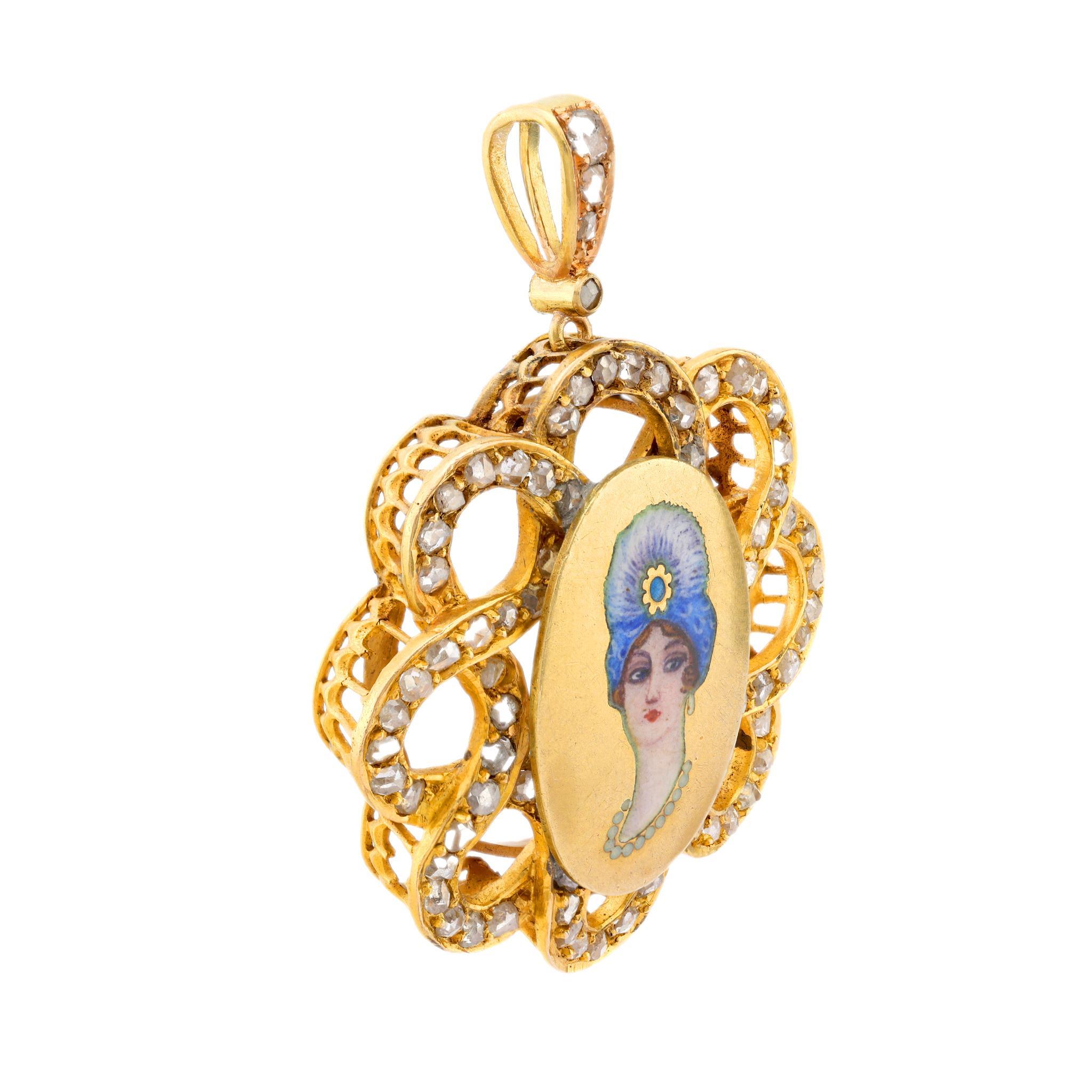 Édouardien Pendentif édouardien en or jaune 18 carats avec diamants taille rose en vente