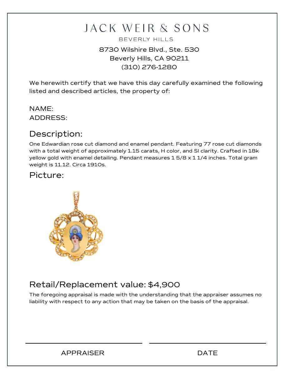 Pendentif édouardien en or jaune 18 carats avec diamants taille rose Excellent état - En vente à Beverly Hills, CA