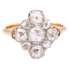 Antique Edwardian Rose Cut Diamond 18k Yellow Gold Platinum Ring