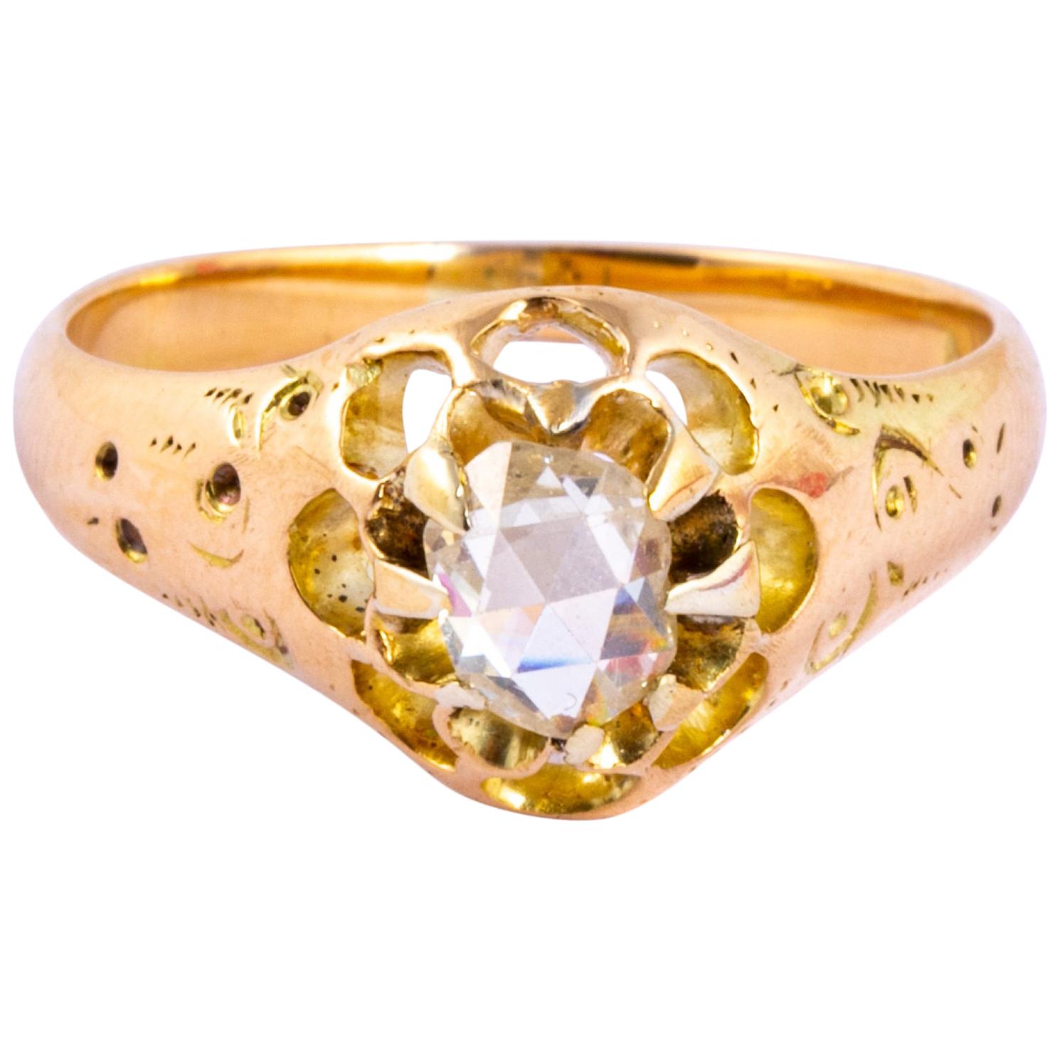 Edwardian Rose Cut Diamond and 18 Carat Gold Band