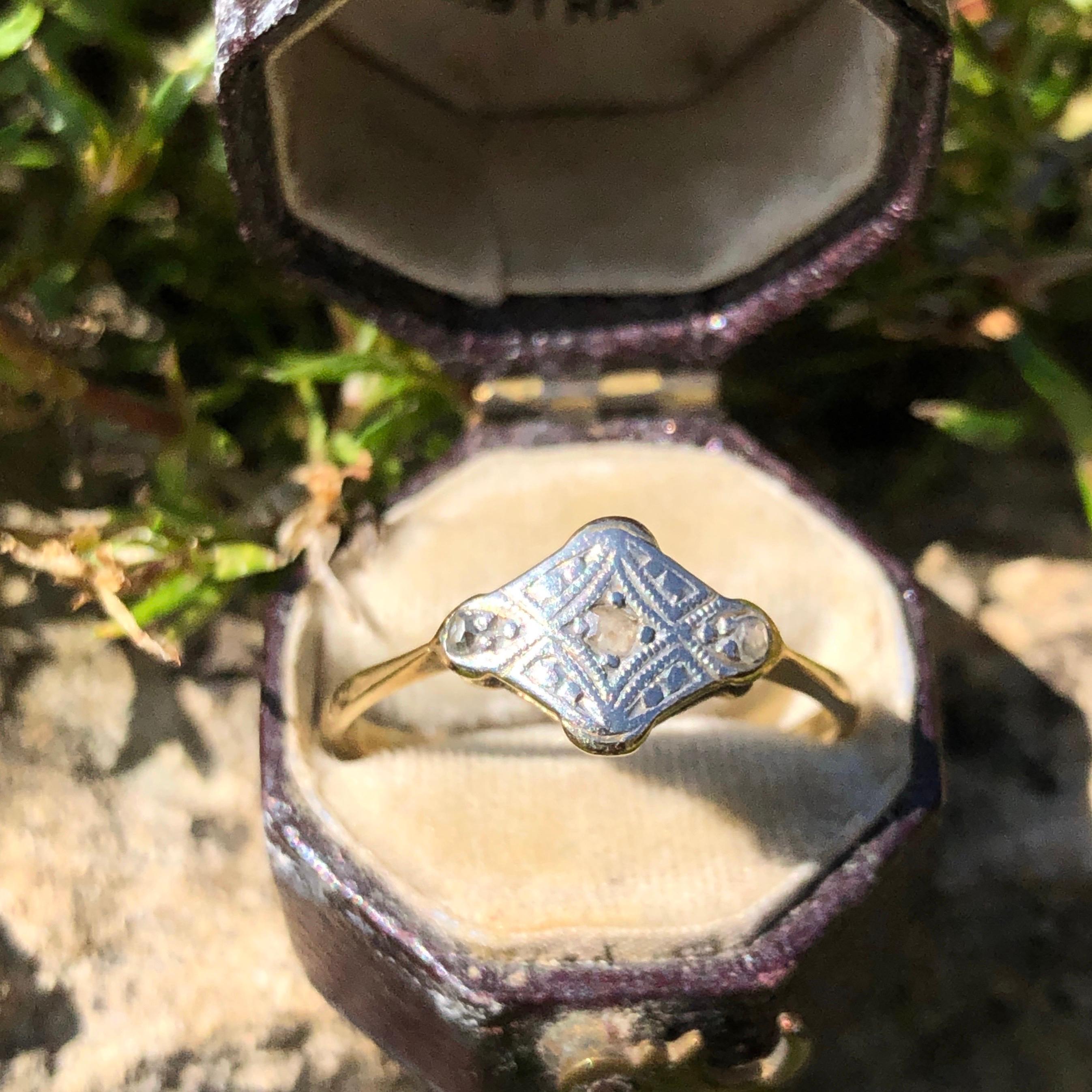 Women's Edwardian Rose Cut Diamond and 18 Carat Gold Panel Ring