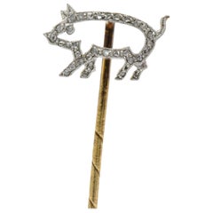 Edwardian Rose Cut Diamond and Platinum-Topped 14 Karat Gold Pig Stick Pin