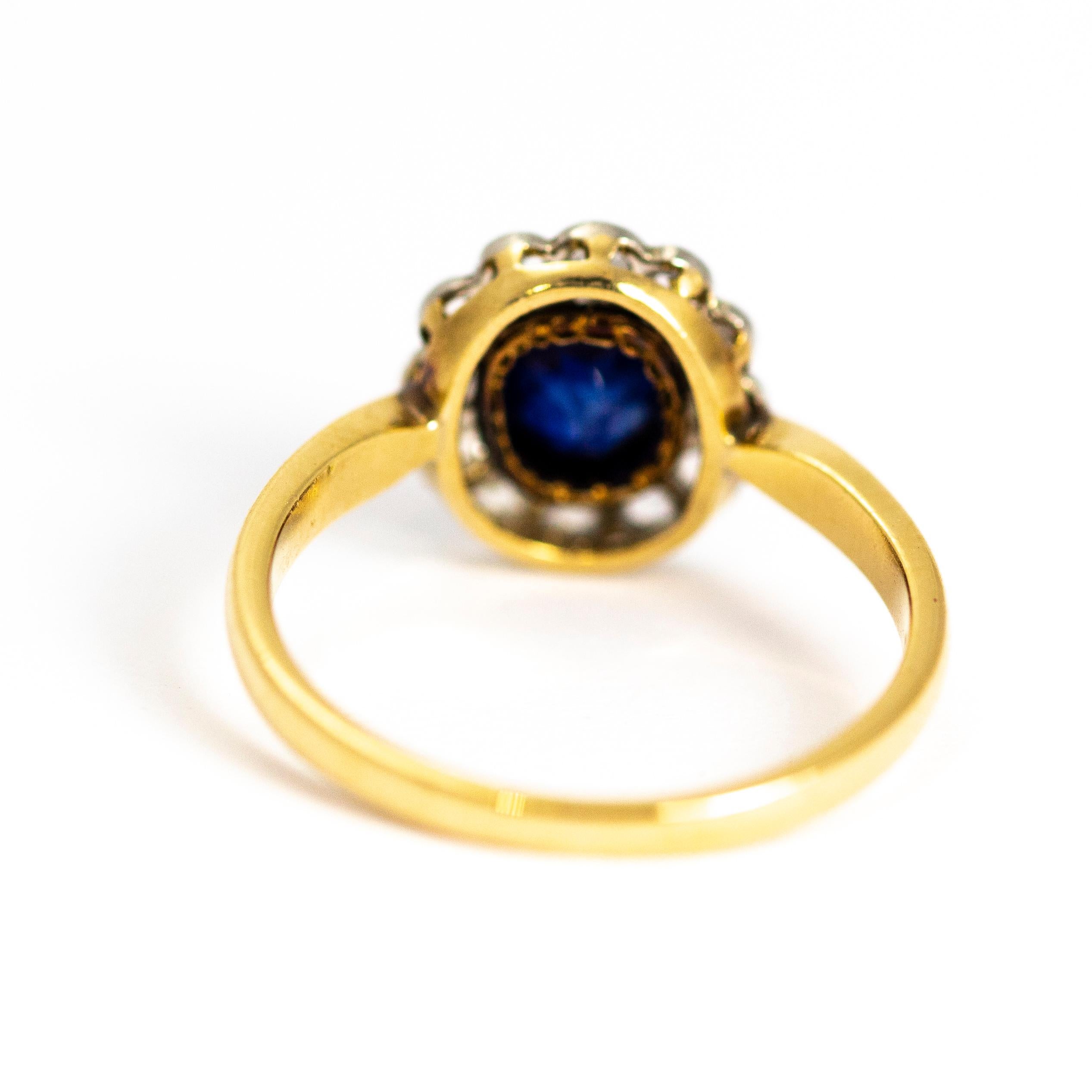 Women's Edwardian Rose Cut Diamond and Sapphire 18 Carat Gold Cluster Ring