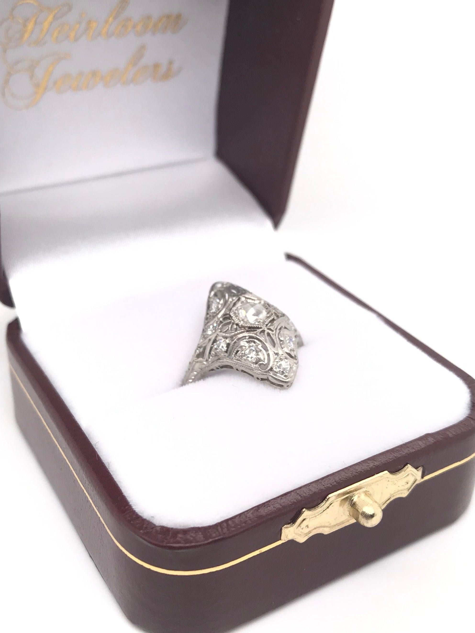 Edwardian Rose Cut Diamond Filigree Ring For Sale 6