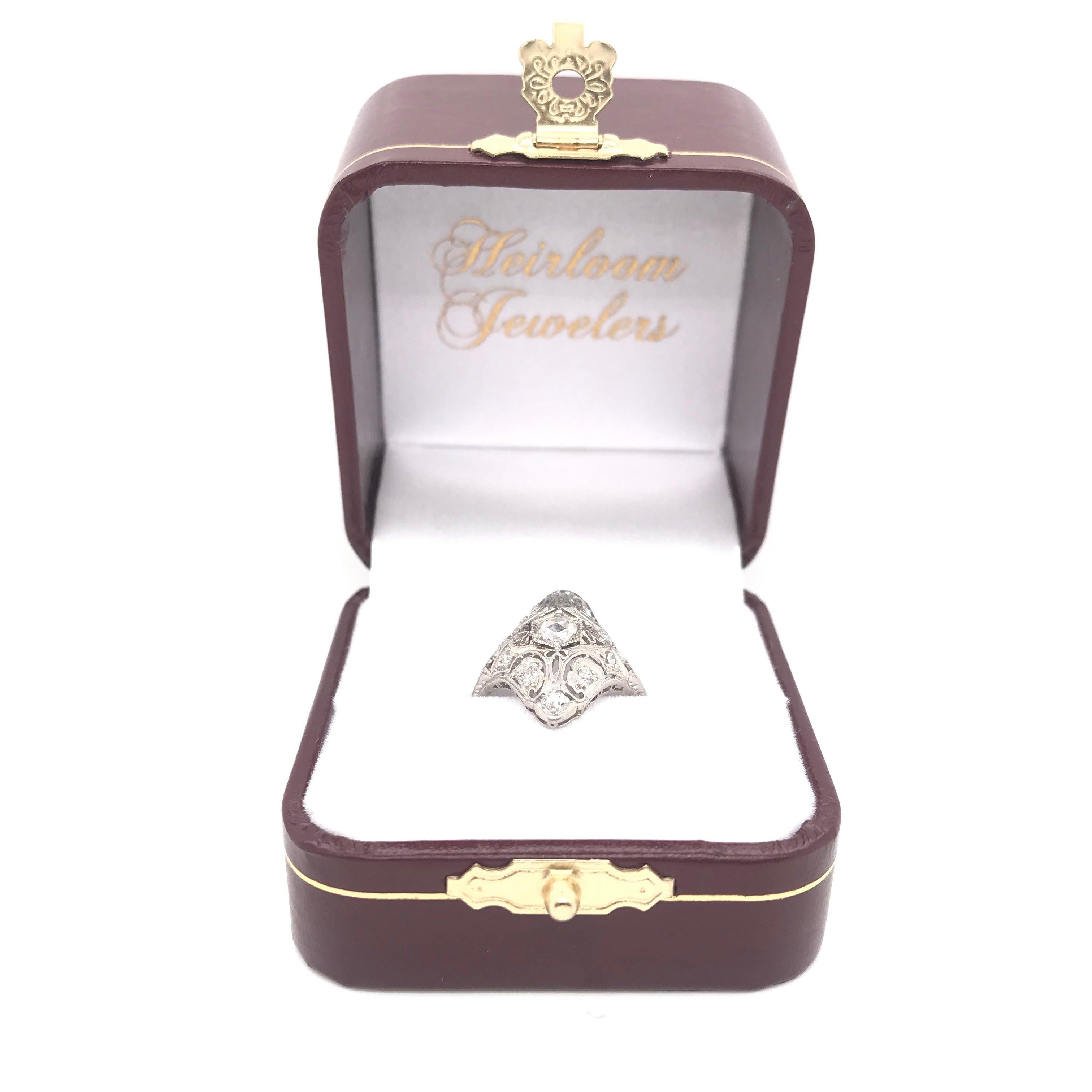 Edwardian Rose Cut Diamond Filigree Ring For Sale 7
