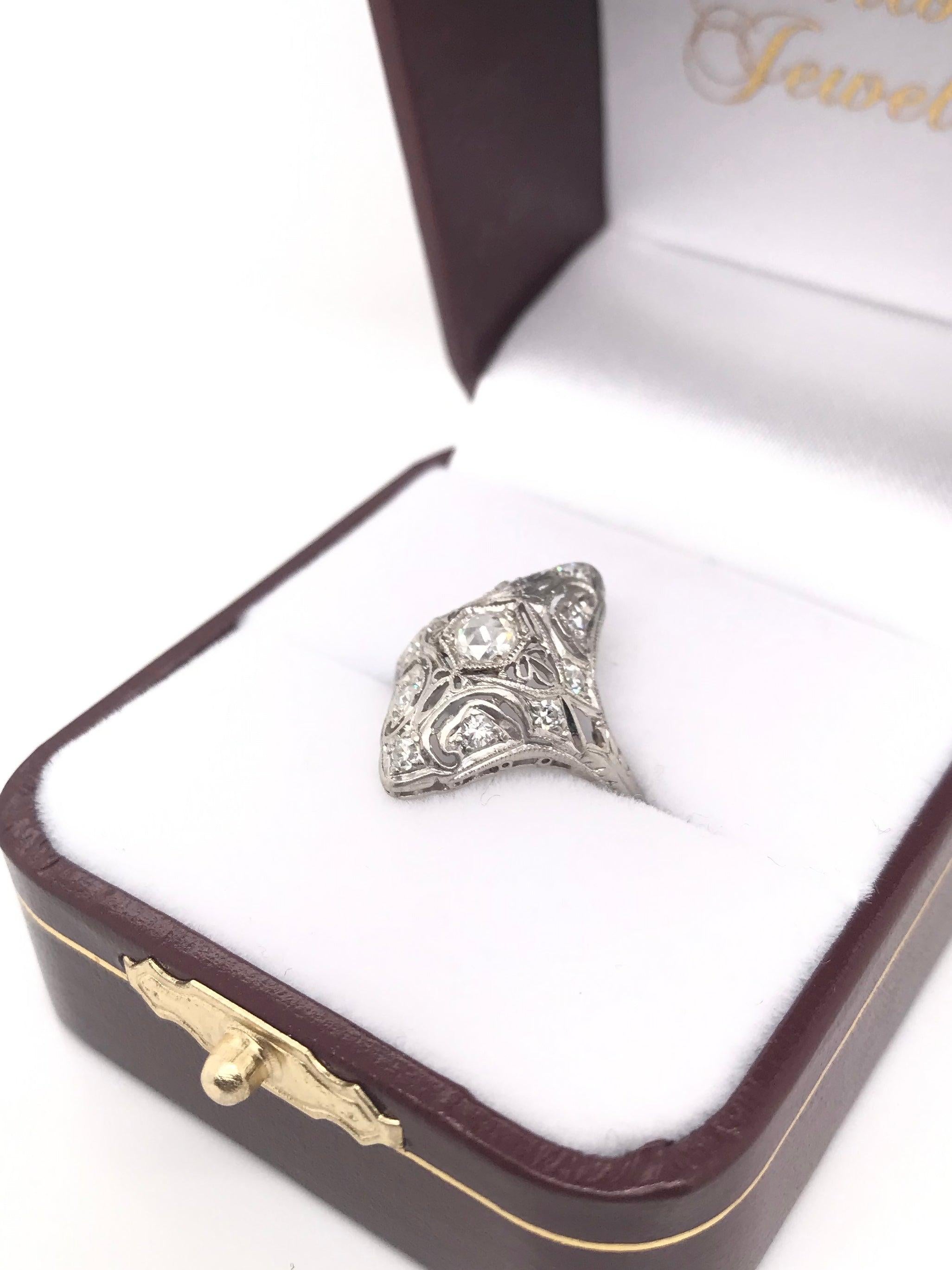 Edwardian Rose Cut Diamond Filigree Ring For Sale 8