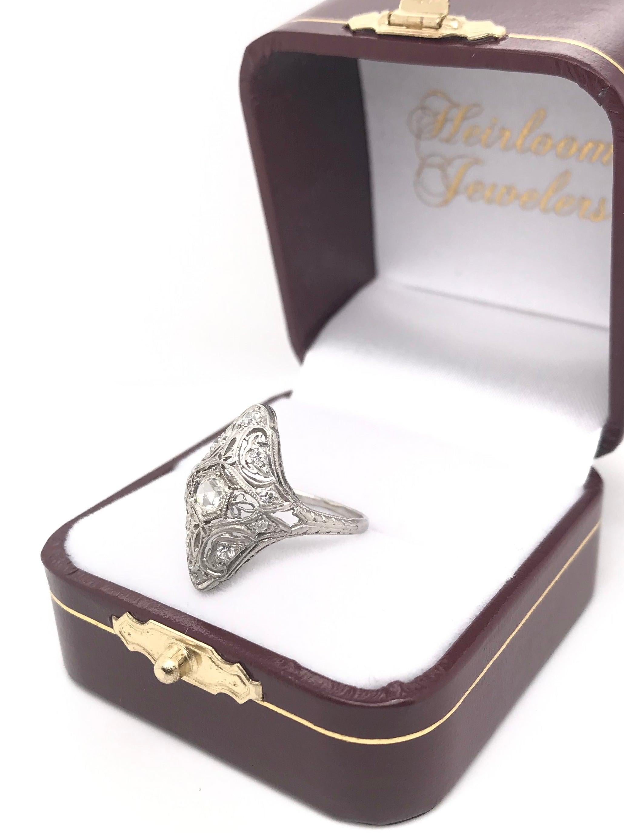 Edwardian Rose Cut Diamond Filigree Ring For Sale 9