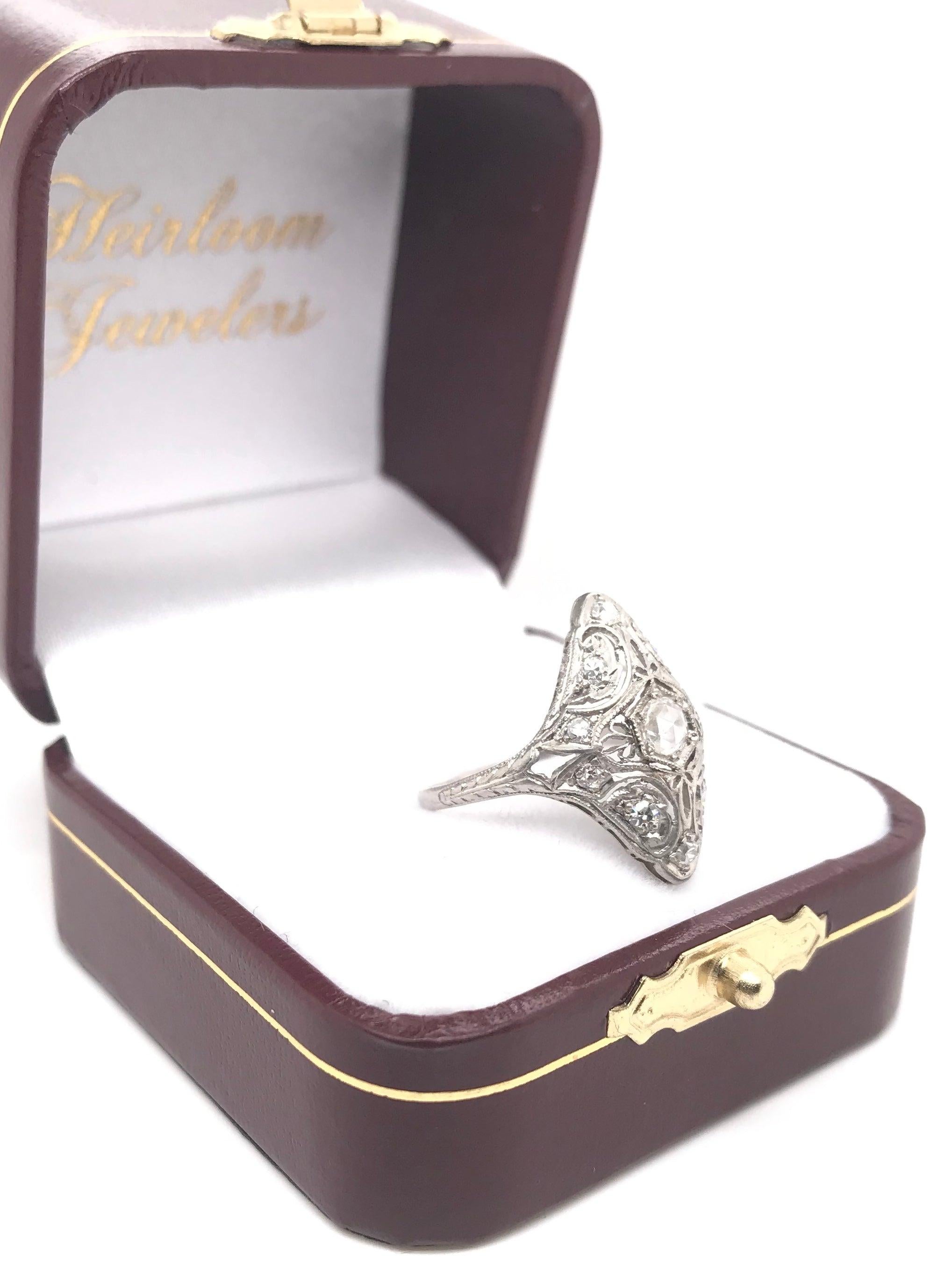 Edwardian Rose Cut Diamond Filigree Ring For Sale 11